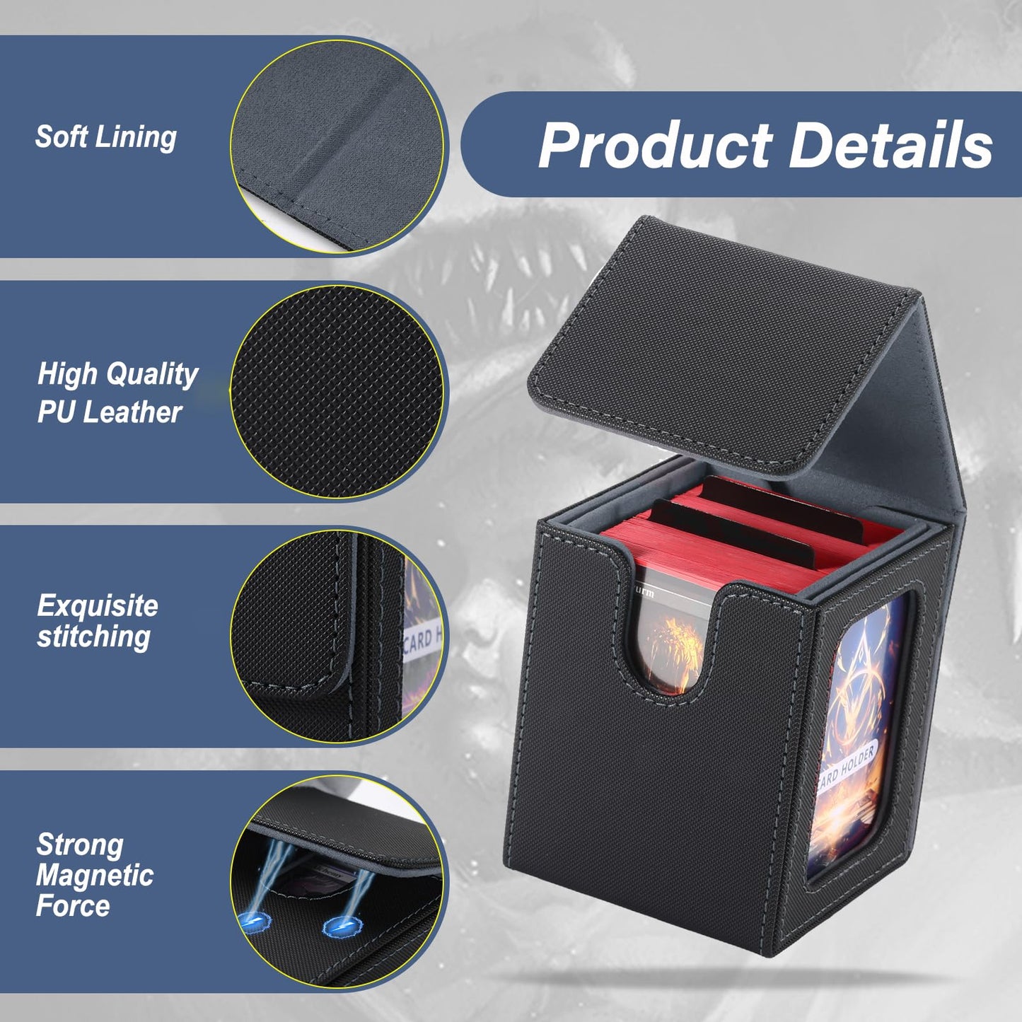 Stepane MTG Deck Box – Double Display Window, 120+ Card Capacity, PU Leather, Magnetic Closure