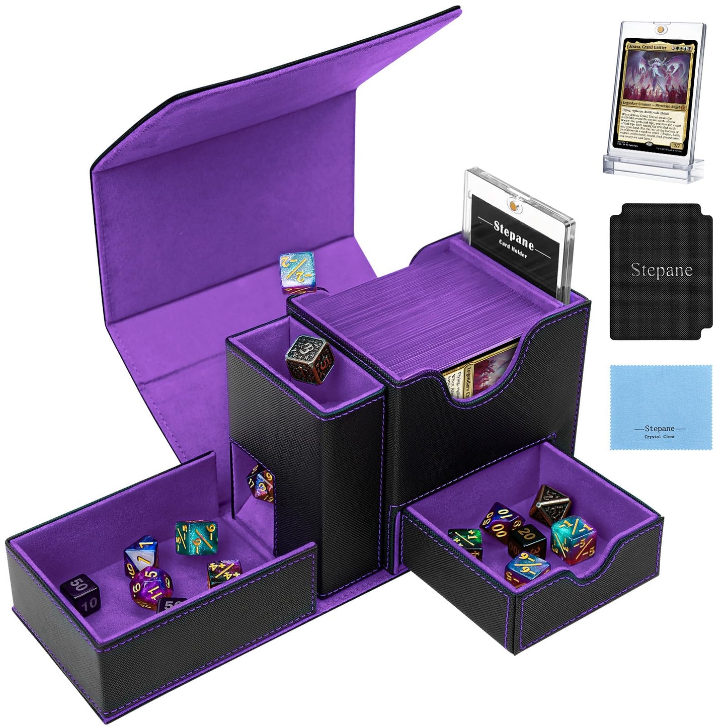 Stepane MTG Deck Box with Dice Tower for Commander Display – 100 Double-Sleeved Cards