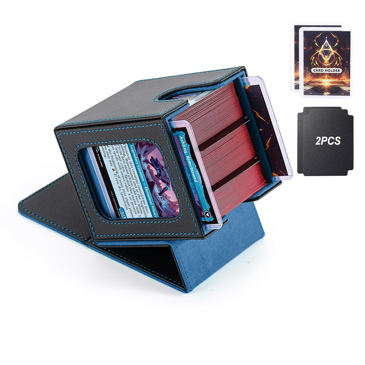 Stepane MTG Deck Box – Double Display Window Commander Box Fits 120+ Cards | PU Leather, Magnetic Closure