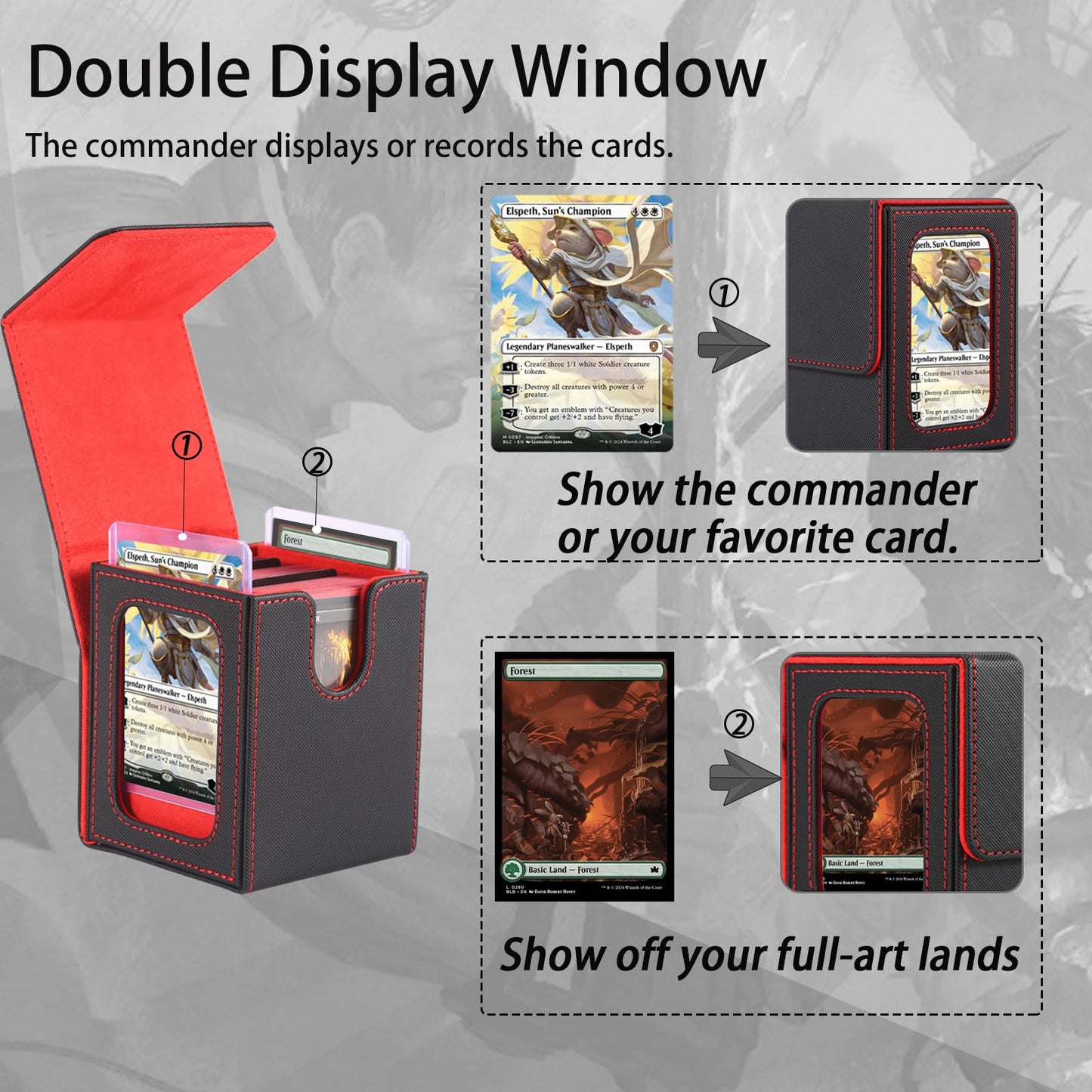 Stepane MTG Deck Box with Double Display Windows – 120+ Cards, PU Leather, Magnetic Closure