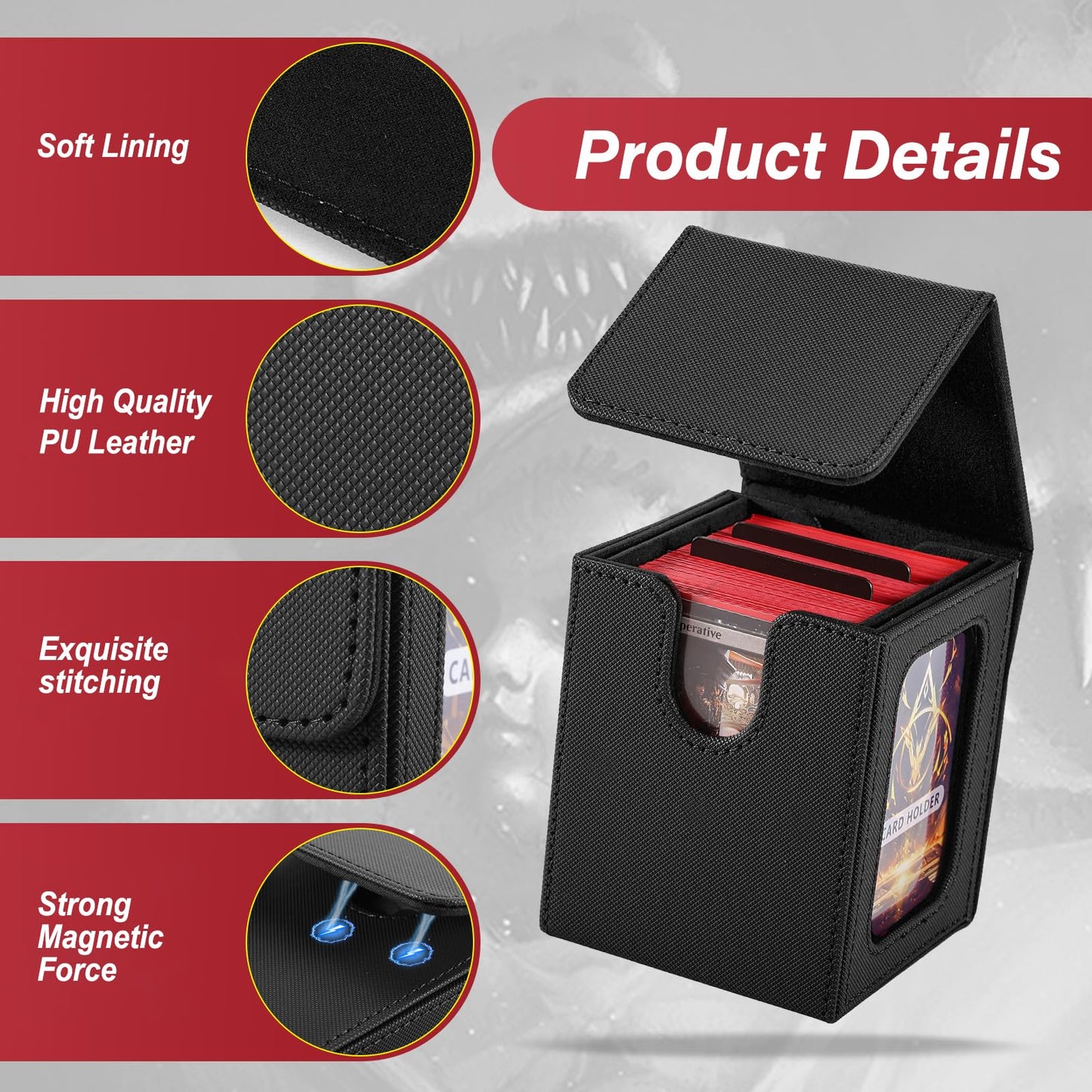 Stepane MTG Deck Box with Double Display Windows – 120+ Cards, PU Leather, Magnetic Closure