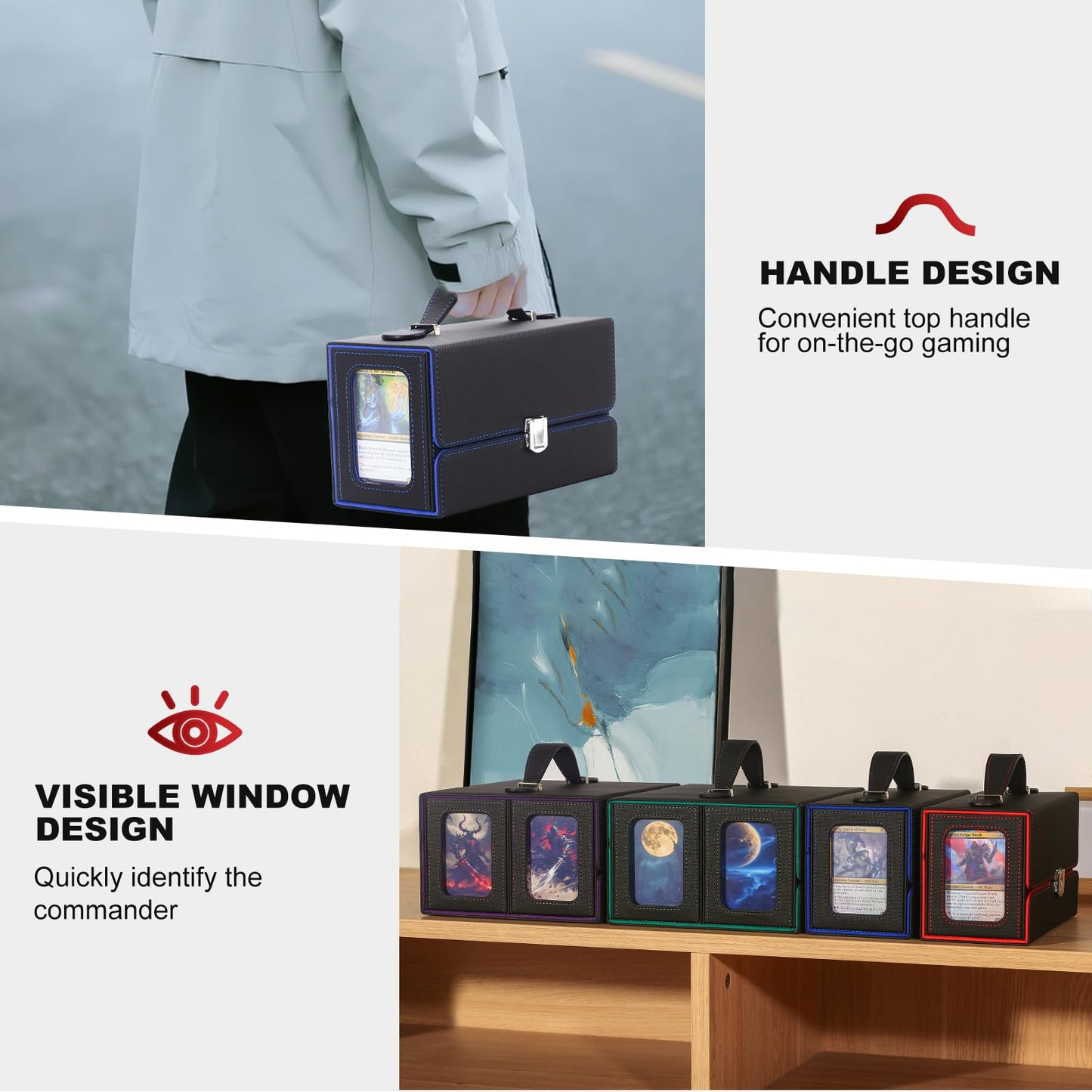 Stepane Commander Deck Box – 3-in-1 MTG Storage for 200+ Cards, Display Window & Handle
