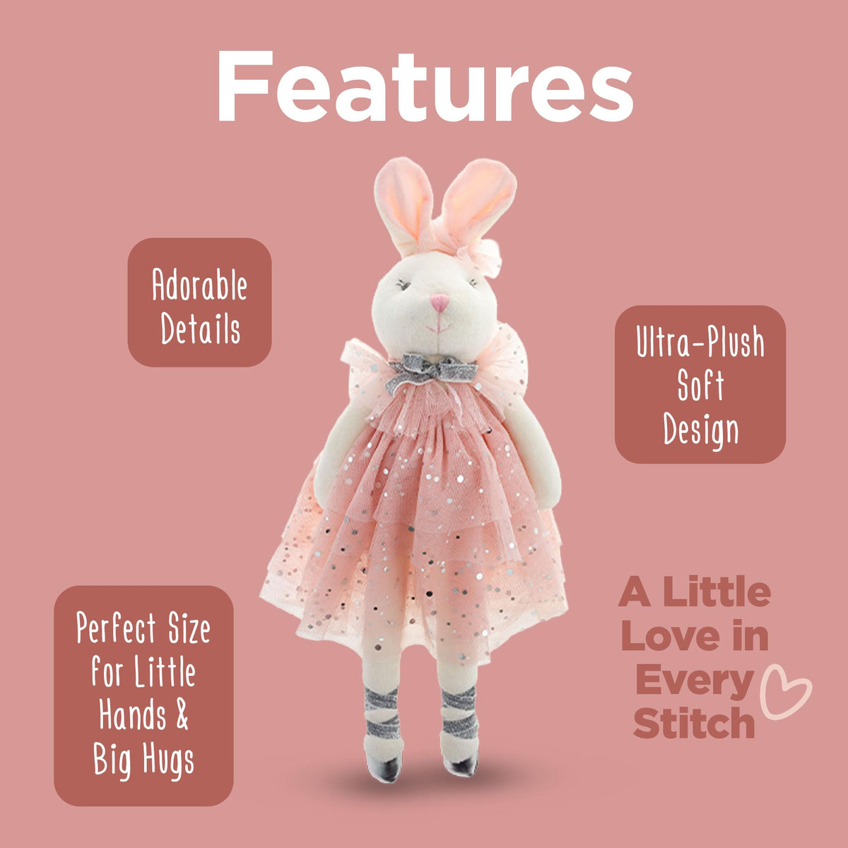 Stephen Joseph Bella Bunny Plush – 16-Inch Large Soft Stuffed Animal for Baby & Kids