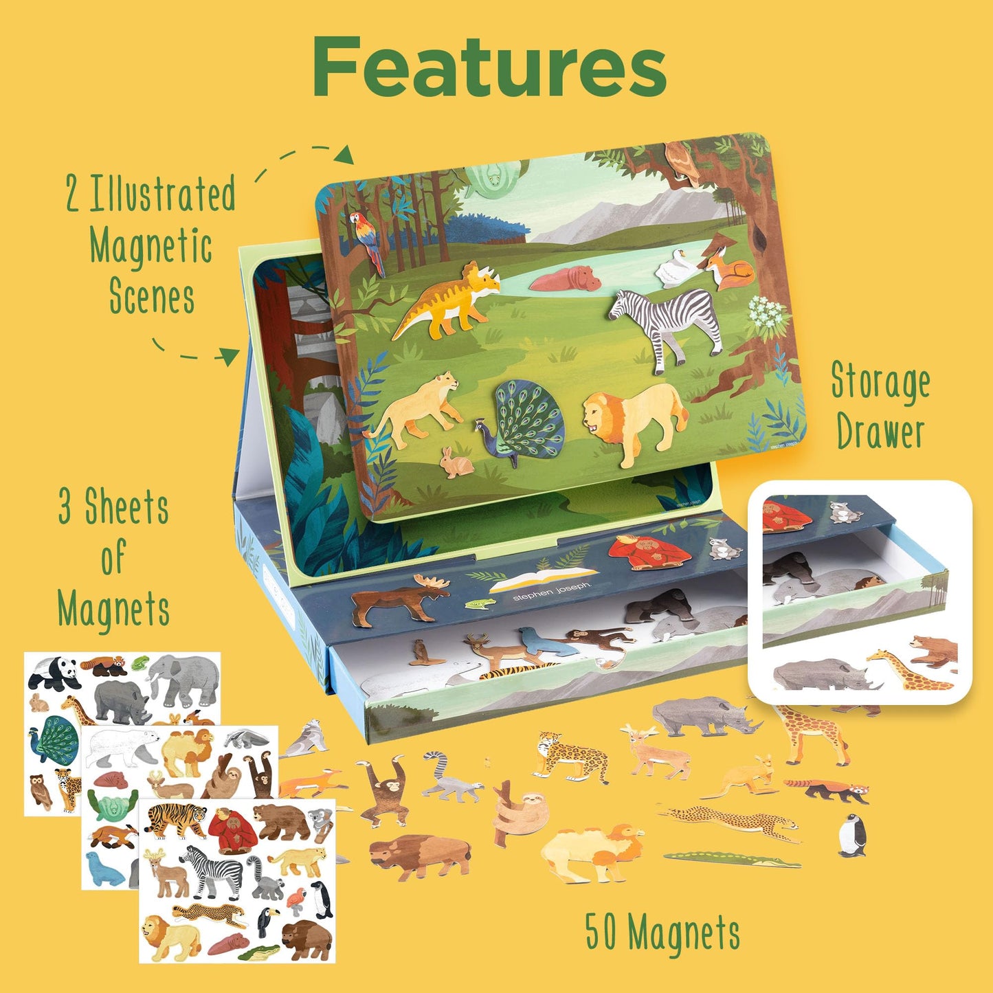 Stephen Joseph Kids Magnetic Scene with Drawer – Portable Imaginative Playset