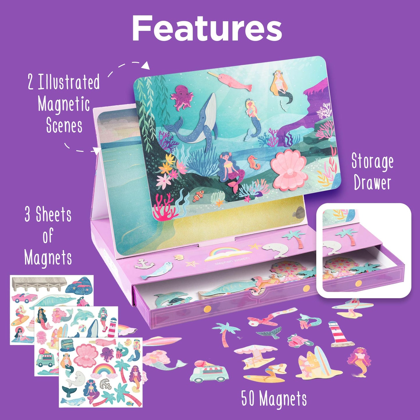 Stephen Joseph Kids Magnetic Scene with Drawer - On-The-Go Imaginative Play