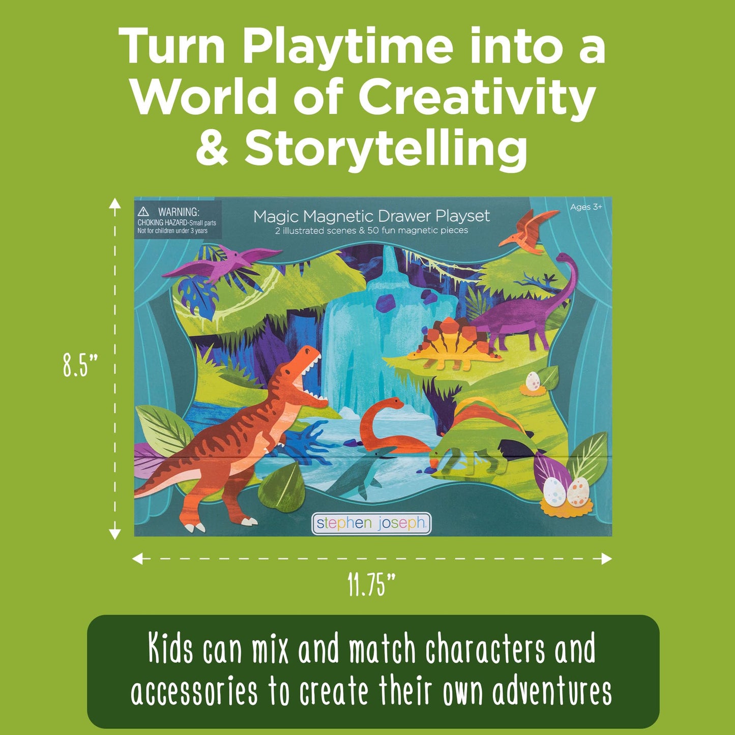 Stephen Joseph Kids Magnetic Scene with Drawer – On-The-Go Play, 2 Backdrops & 50+ Magnets