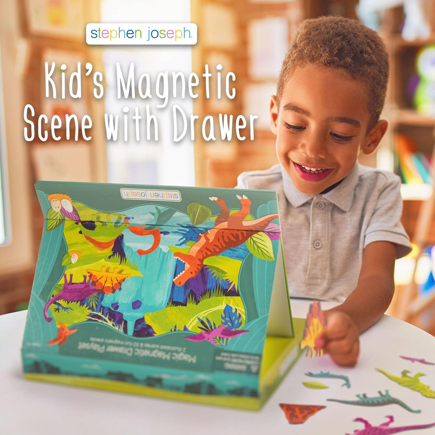 Stephen Joseph Kids Magnetic Scene with Drawer – On-The-Go Play, 2 Backdrops & 50+ Magnets