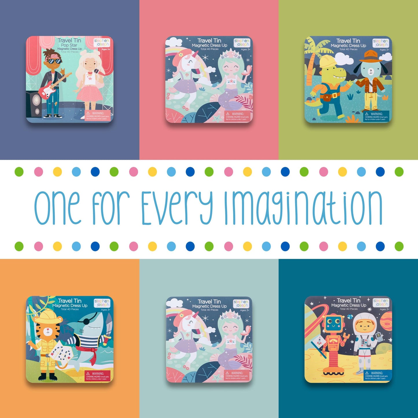 Stephen Joseph Magnetic Dress Up Dolls 40-Piece Travel Play Set - Unicorn & Mermaid