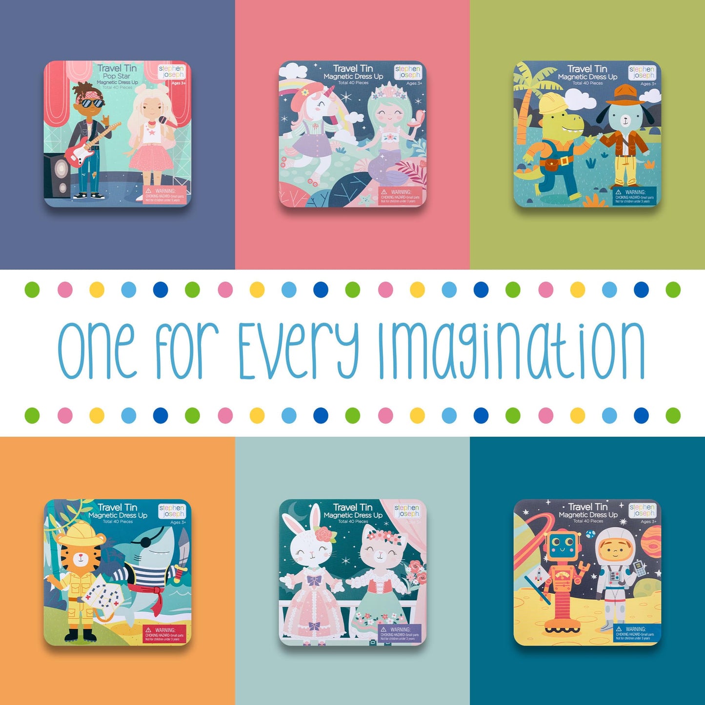 Stephen Joseph Travel Tin Magnetic Dress-Up Bunny & Cat (Small) – 40 Pieces