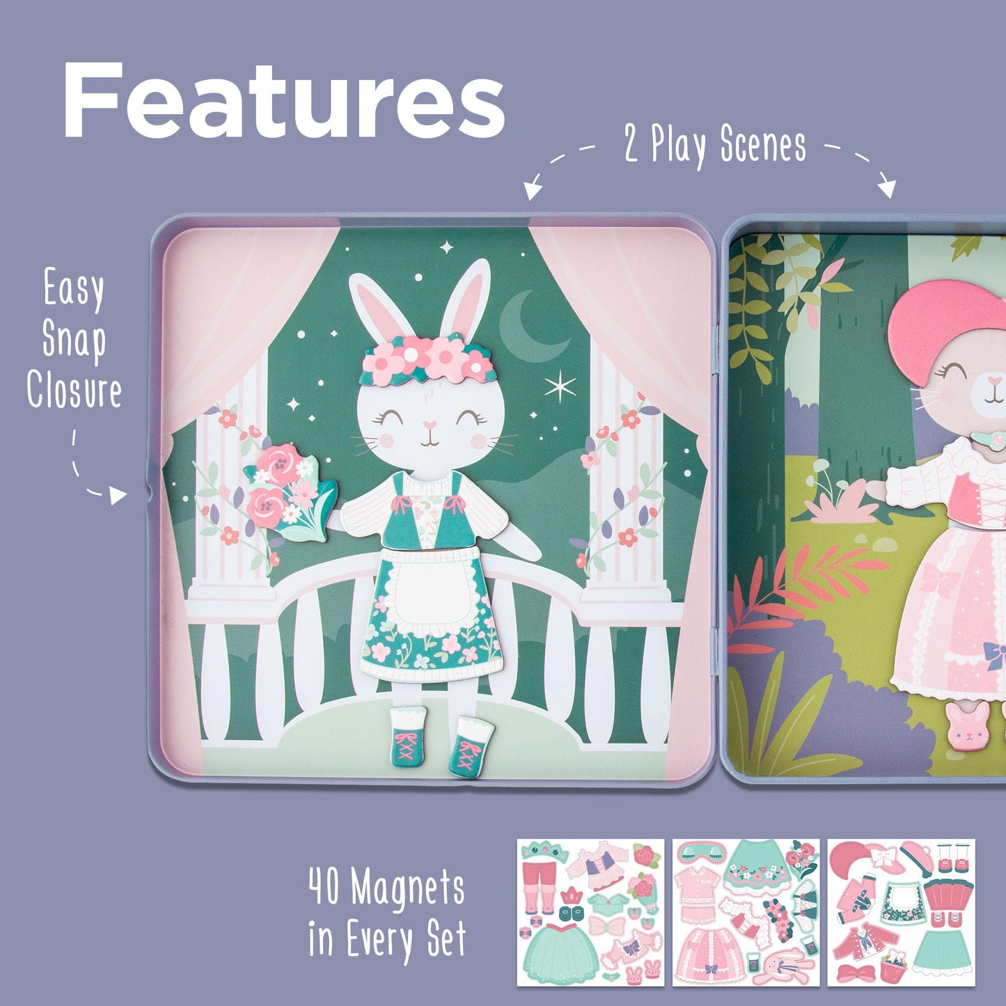 Stephen Joseph Travel Tin Magnetic Dress-Up Bunny & Cat (Small) – 40 Pieces