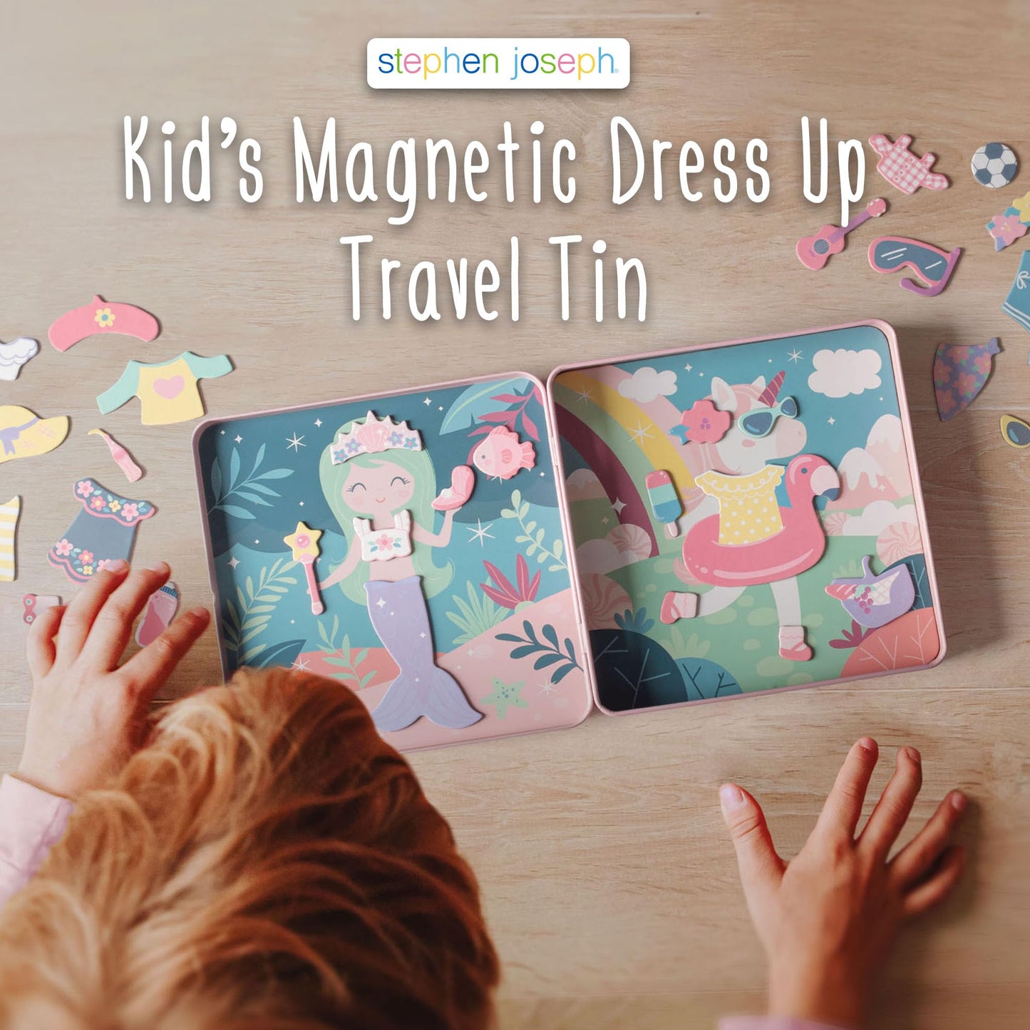 Stephen Joseph Magnetic Dress Up Dolls 40-Piece Travel Play Set - Unicorn & Mermaid