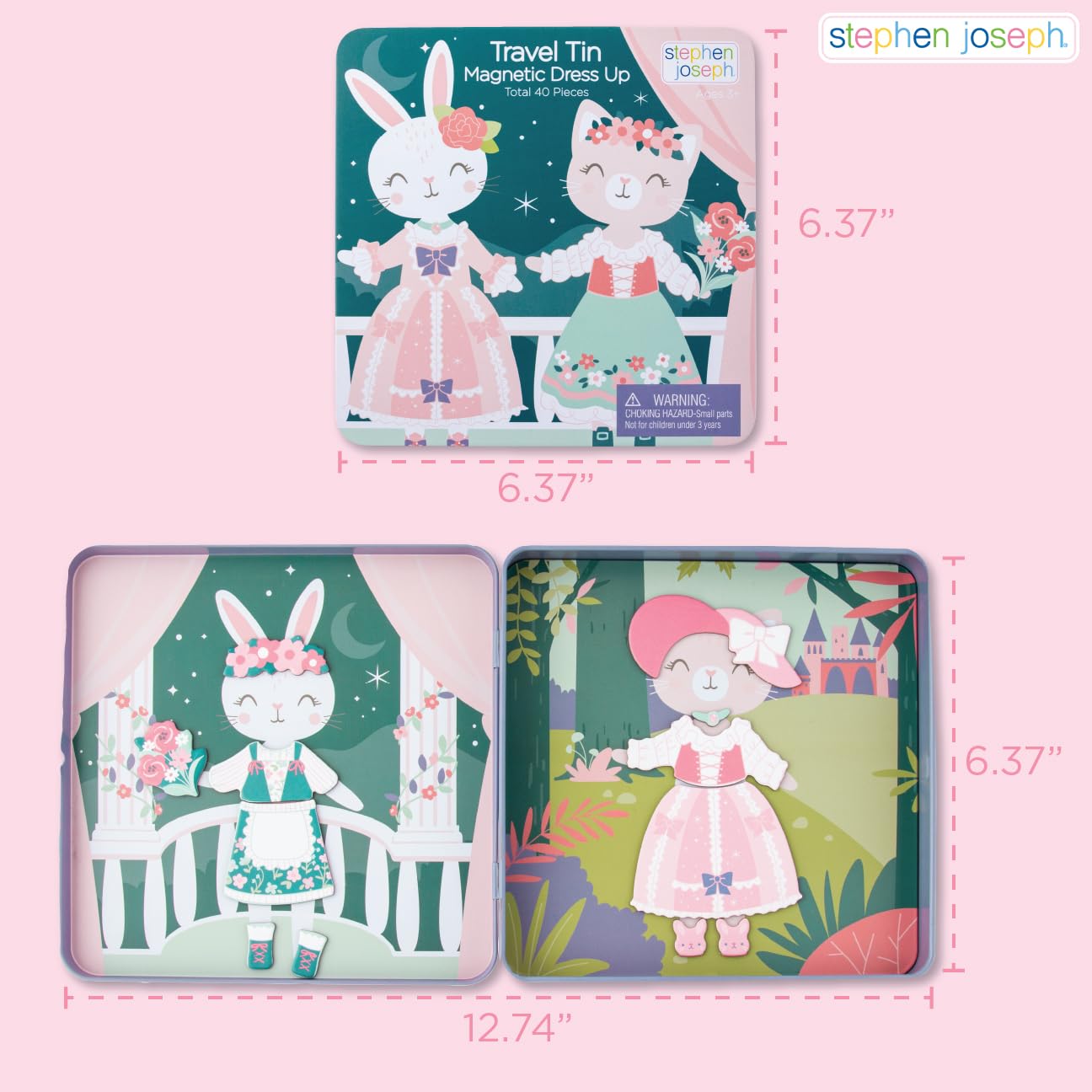 Stephen Joseph Travel Tin Magnetic Dress-Up Bunny & Cat (Small) – 40 Pieces
