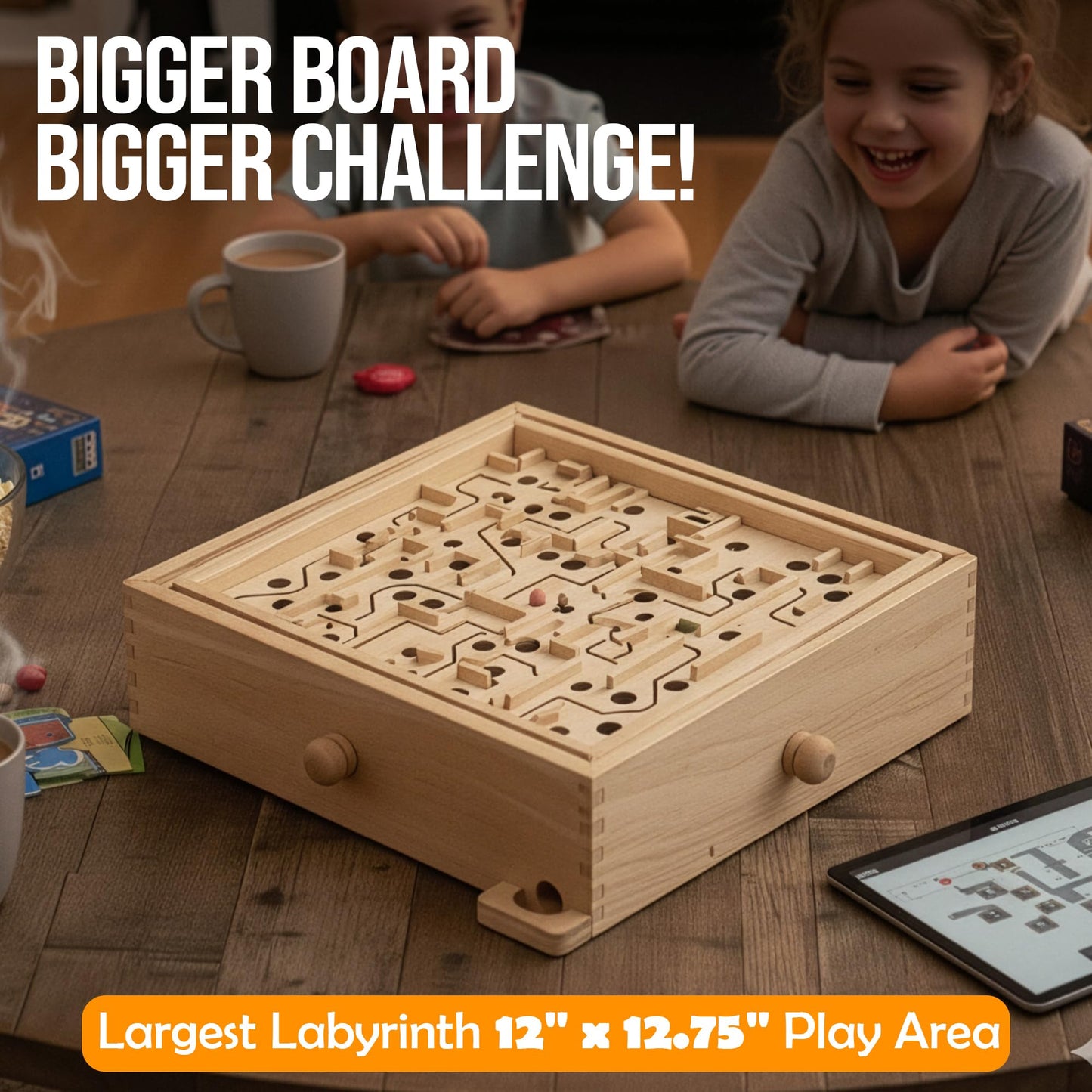 STERLING Wooden Labyrinth Marble Maze Game – Large Tilt Board with 60 Waypoints, Marble Balls Included