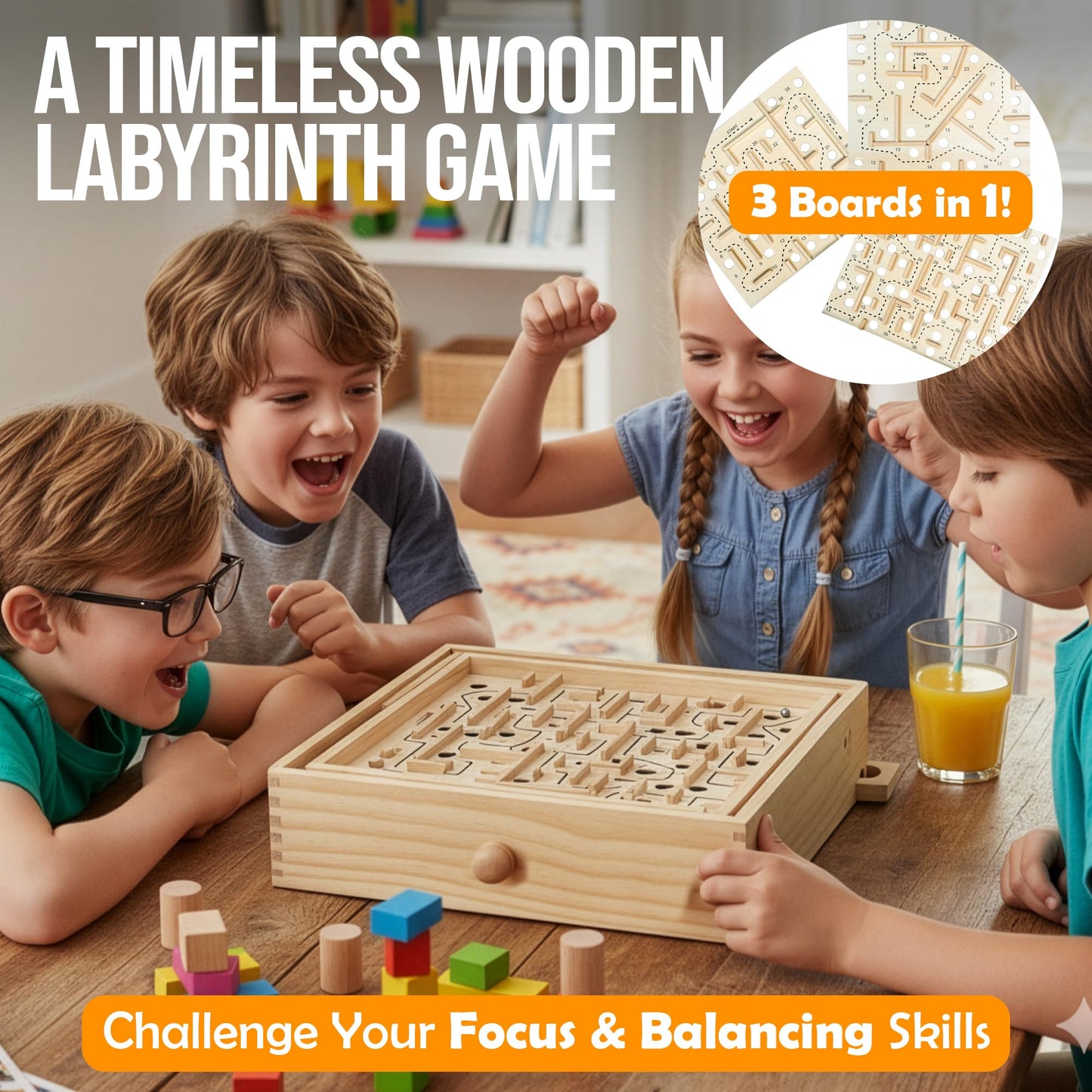 Sterling Games Wooden Labyrinth – 3 Swappable Boards, 60/36/25 Waypoints, Tilt Maze