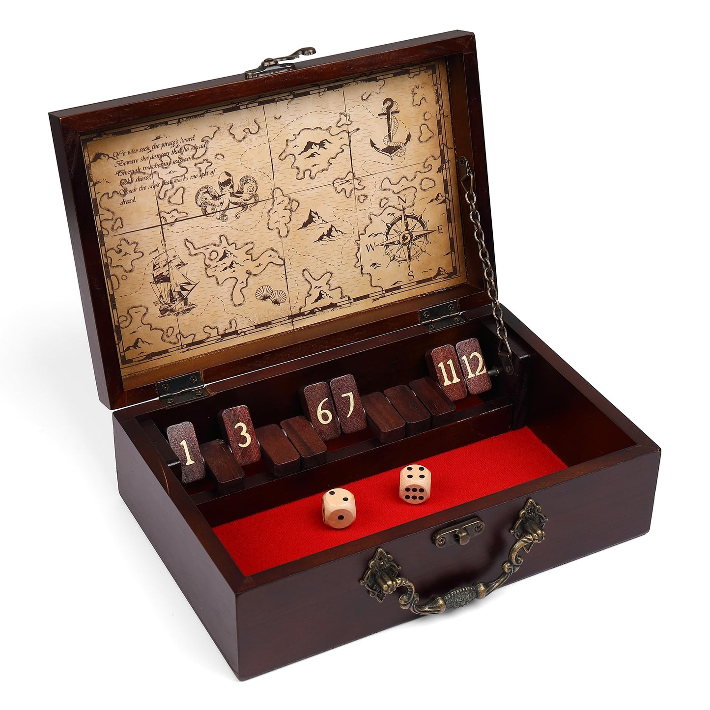 STERLING Games 12-Number Shut The Box – Nautical Wooden Travel Case for 2 Players