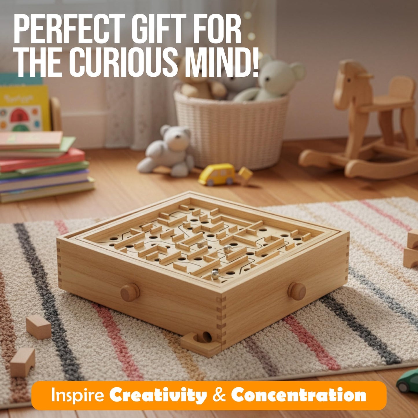 STERLING Wooden Labyrinth Marble Maze Game – Large Tilt Board with 60 Waypoints, Marble Balls Included