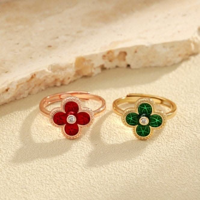 Sterling Silver Gold Plated Adjustable Green Lucky 4 Leaf Ring ERLR005