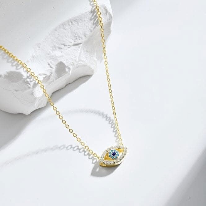 Sterling Silver Gold Plated Blue Evil Eye Necklace ERLN039