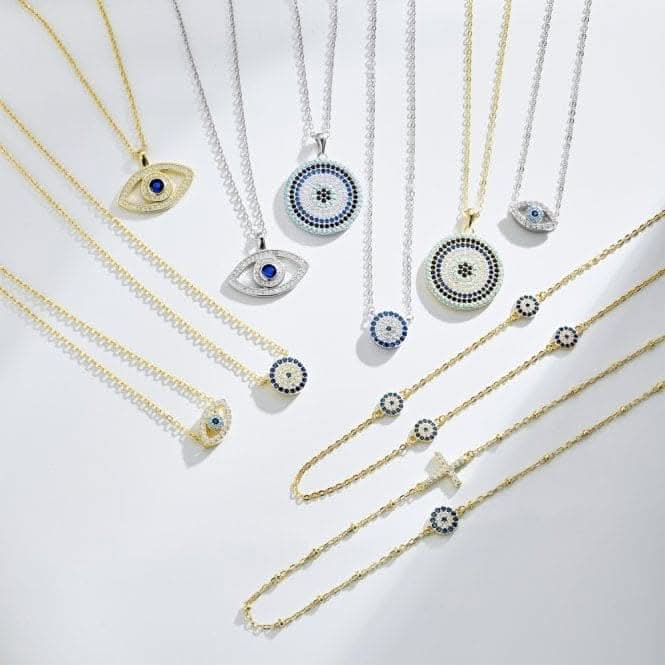 Sterling Silver Gold Plated Blue Evil Eye Necklace ERLN039