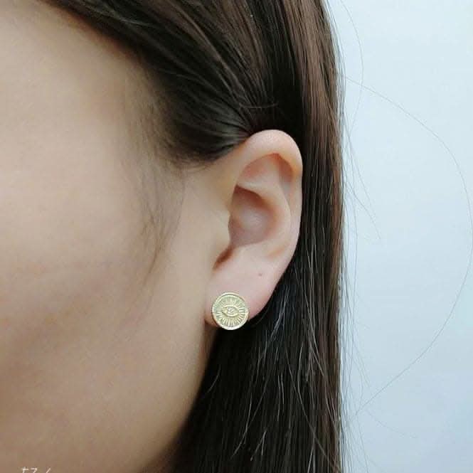 Sterling Silver Gold Plated Evil Eye Disc Earrings ERLE085