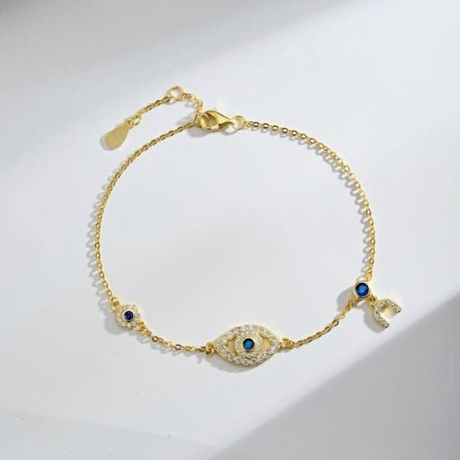 Sterling Silver Gold Plated Evil Eye Lucky Horseshoe Bracelet ERLB046