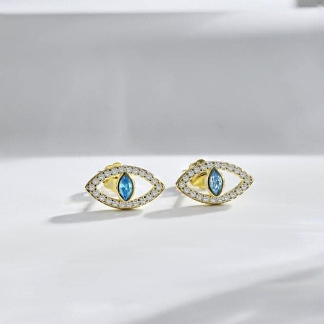 Sterling Silver Gold Plated Evil Eye Stud Earrings ERLE081