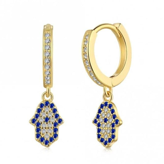 Sterling Silver Gold Plated Hand Of Fatima Hoop Earrings ERLE083