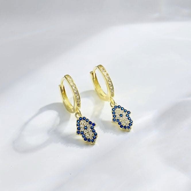 Sterling Silver Gold Plated Hand Of Fatima Hoop Earrings ERLE083