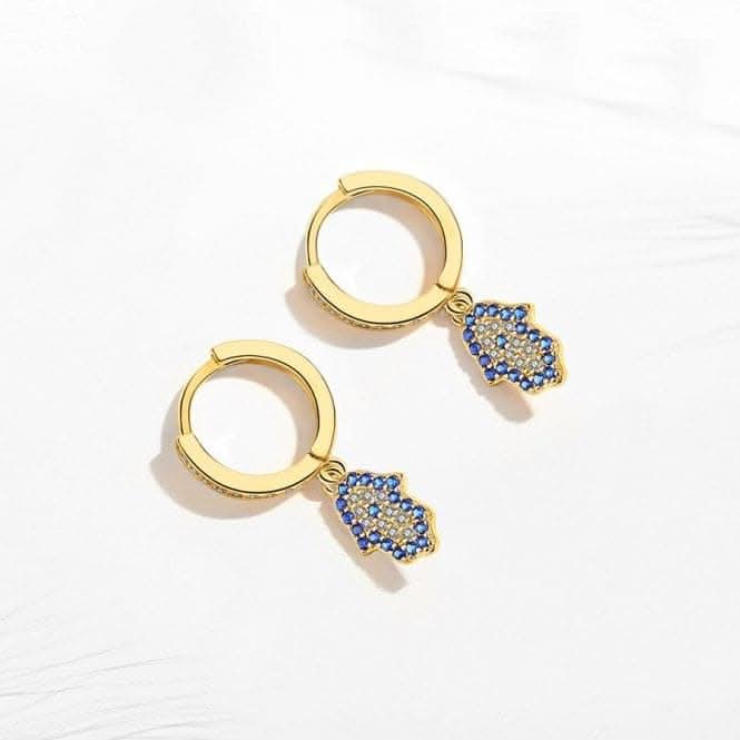 Sterling Silver Gold Plated Hand Of Fatima Hoop Earrings ERLE083