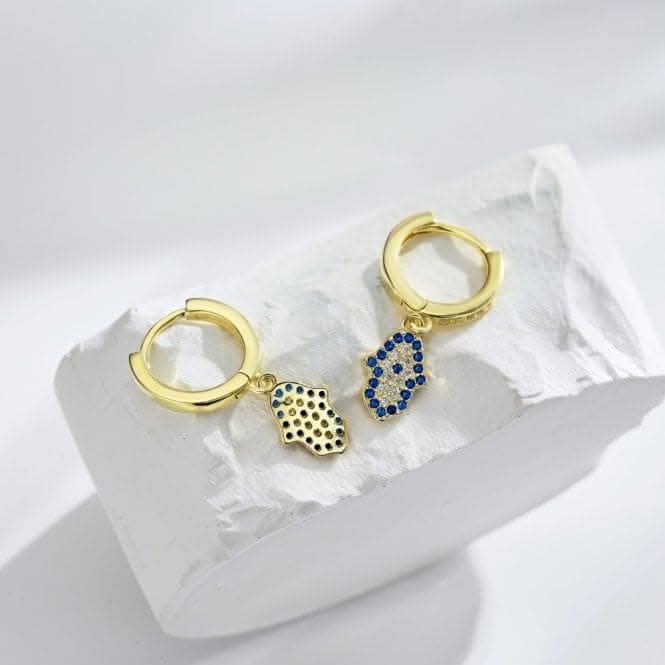 Sterling Silver Gold Plated Hand Of Fatima Hoop Earrings ERLE083