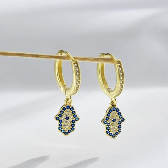 Sterling Silver Gold Plated Hand Of Fatima Hoop Earrings ERLE083