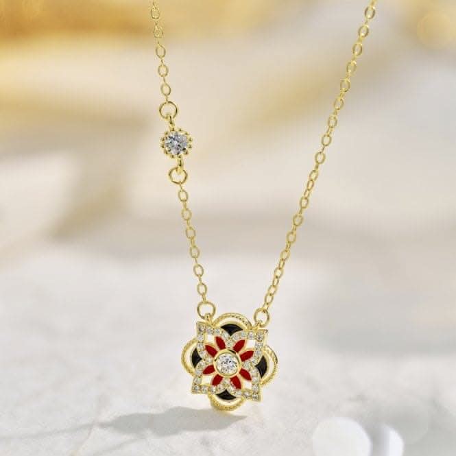 Sterling Silver Gold Plated Sparkling Zirconia Lucky 4 Leaf Necklace ERLN026