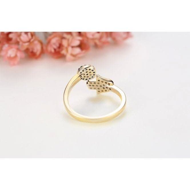 Sterling Silver Gold Sparkling Zirconia Adjustable Hand Of Fatima Ring ERLR015