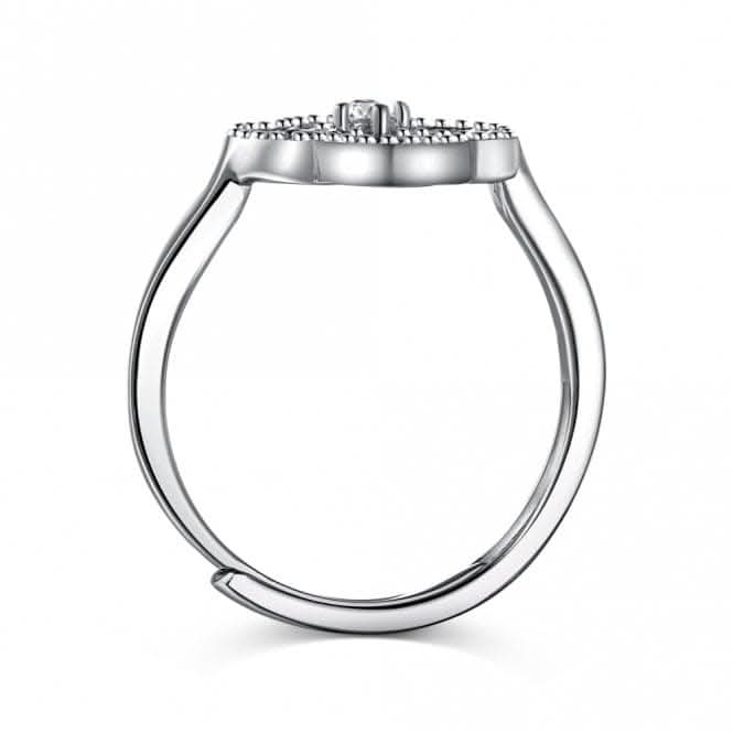 Sterling Silver Rhodium Plated Adjustable Black Lucky 4 Leaf Ring ERLR007