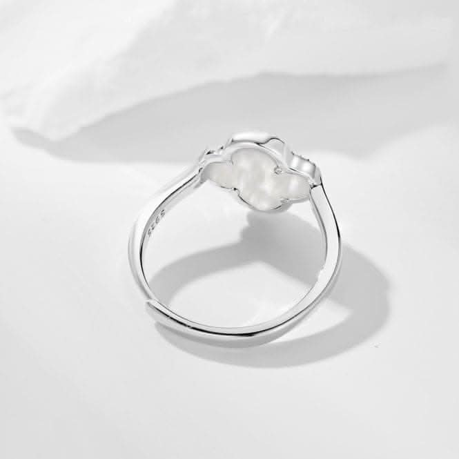 Sterling Silver Rhodium Plated Adjustable White Lucky 4 Leaf Ring ERLR008