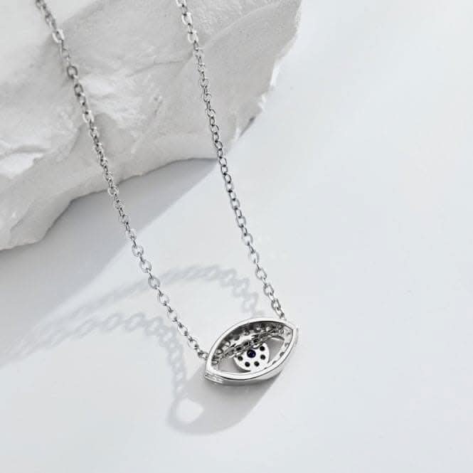 Sterling Silver Rhodium Plated Blue Evil Eye Necklace ERLN040