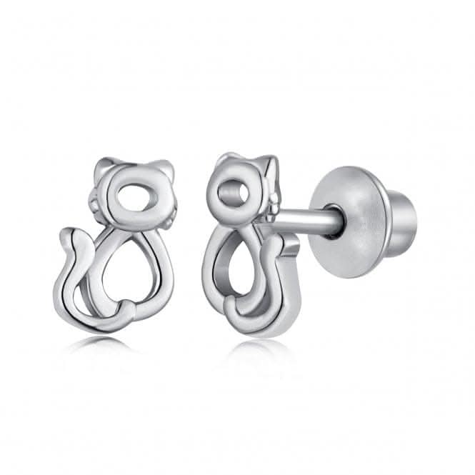 Sterling Silver Rhodium Plated Cat Earrings ERLE009