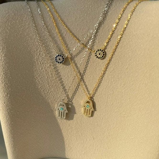 Sterling Silver Rhodium Plated Double Chain Evil Eye Necklace ERLN038