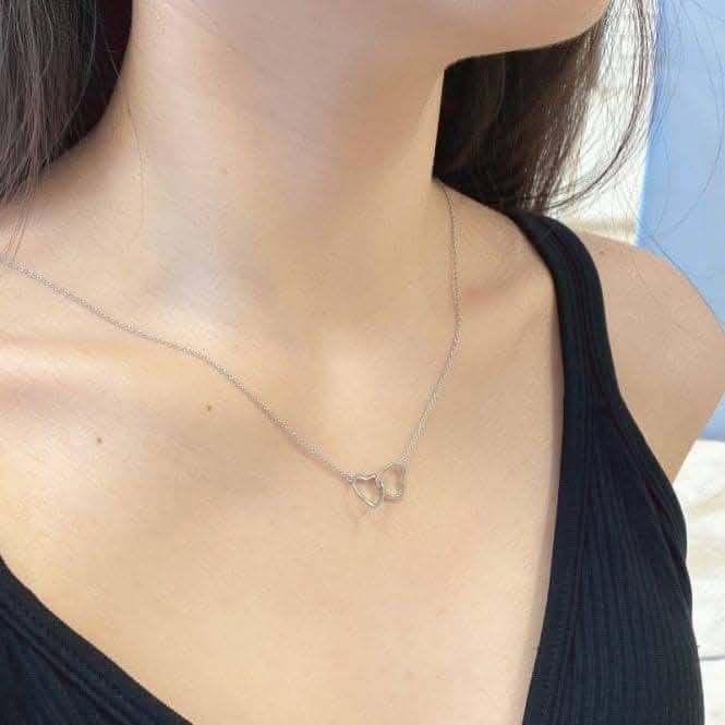 Sterling Silver Rhodium Plated Double Heart Necklace ERLN010