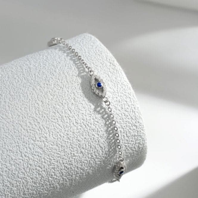 Sterling Silver Rhodium Plated Evil Eye Bracelet ERLB018
