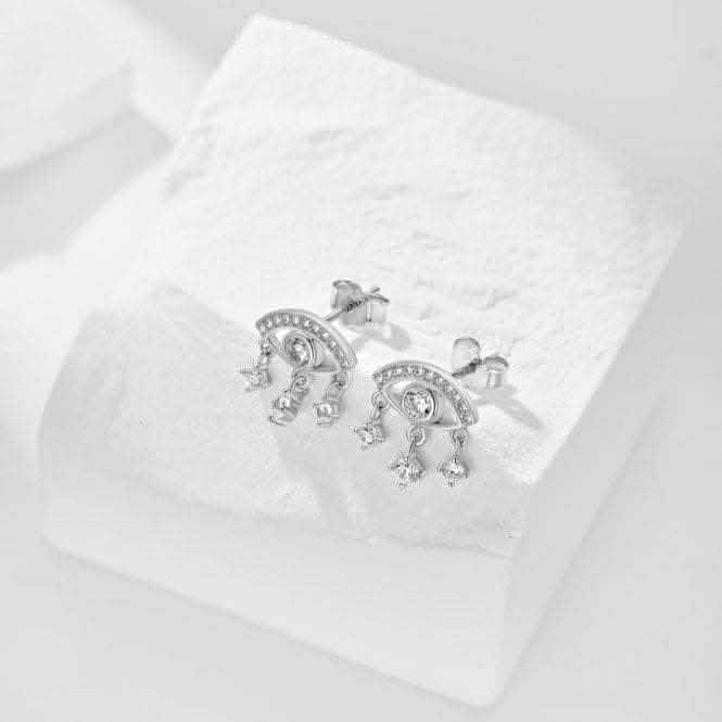 Sterling Silver Rhodium Plated Evil Eye Earrings ERLE035