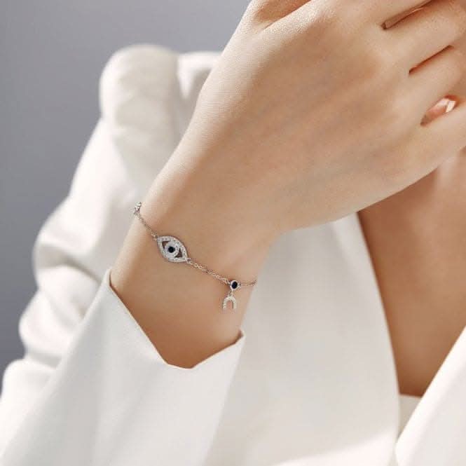 Sterling Silver Rhodium Plated Evil Eye Lucky Horseshoe Bracelet ERLB047