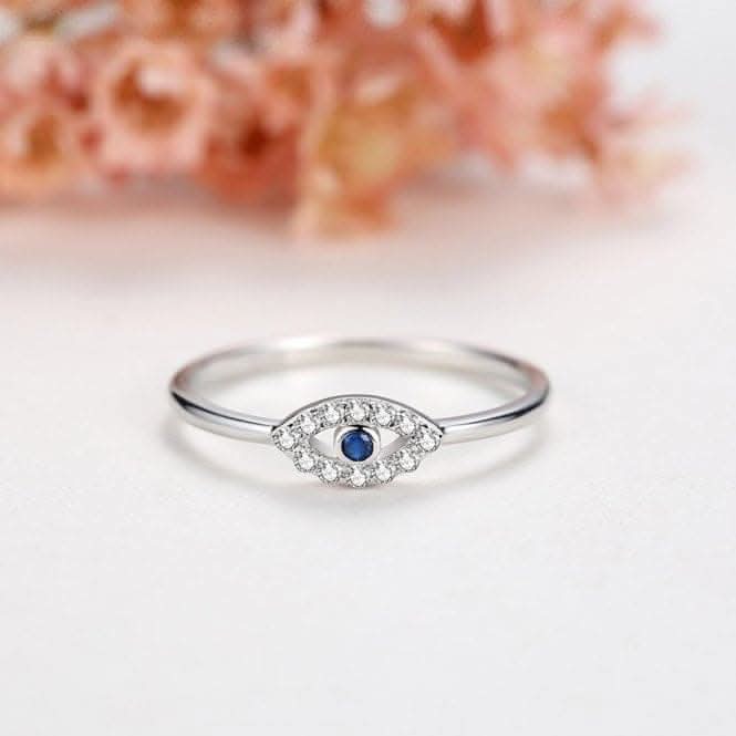 Sterling Silver Rhodium Plated Evil Eye Ring ERLR011