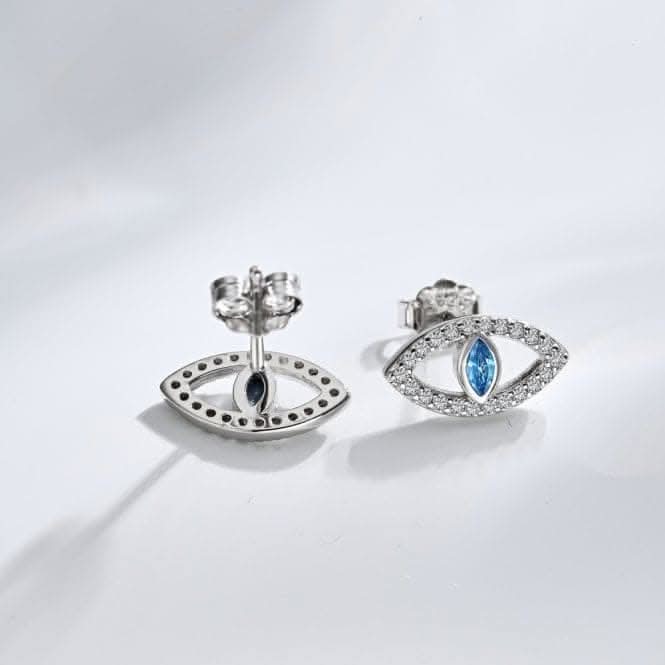 Sterling Silver Rhodium Plated Evil Eye Stud Earrings ERLE082