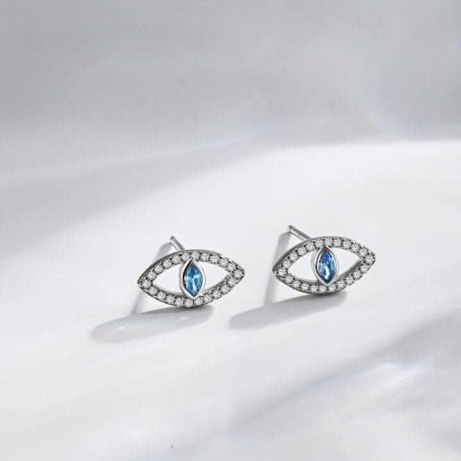 Sterling Silver Rhodium Plated Evil Eye Stud Earrings ERLE082