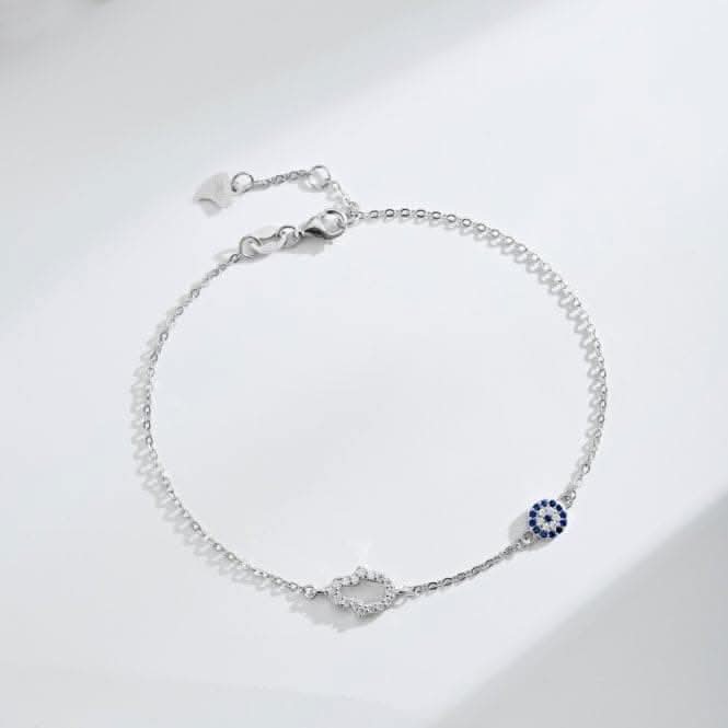 Sterling Silver Rhodium Plated Hand Of Fatima Bracelet ERLB049