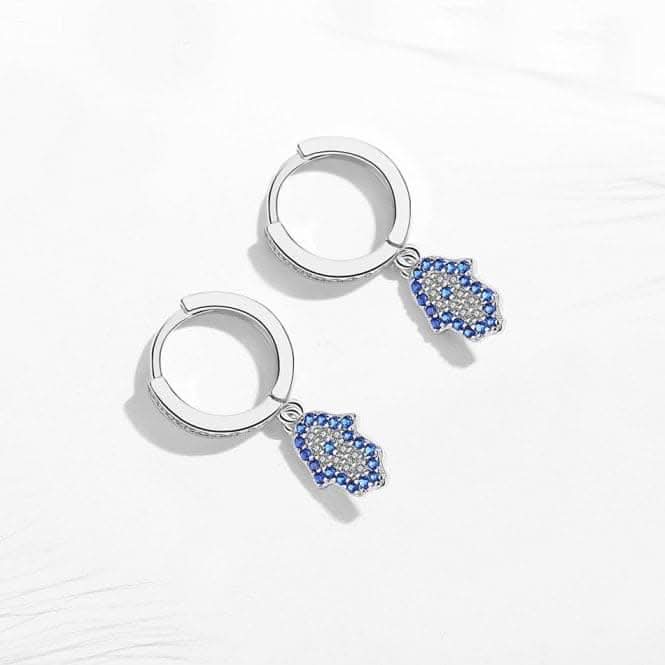 Sterling Silver Rhodium Plated Hand Of Fatima Hoop Earrings ERLE084