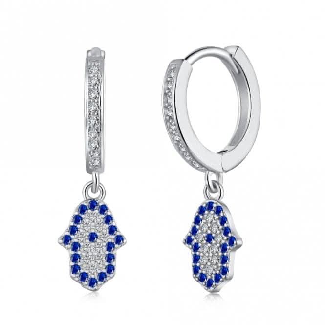 Sterling Silver Rhodium Plated Hand Of Fatima Hoop Earrings ERLE084