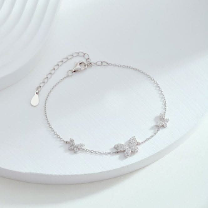 Sterling Silver Rhodium Plated Sparkling Butterfly Bracelet ERLB037
