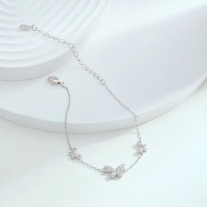 Sterling Silver Rhodium Plated Sparkling Butterfly Bracelet ERLB037
